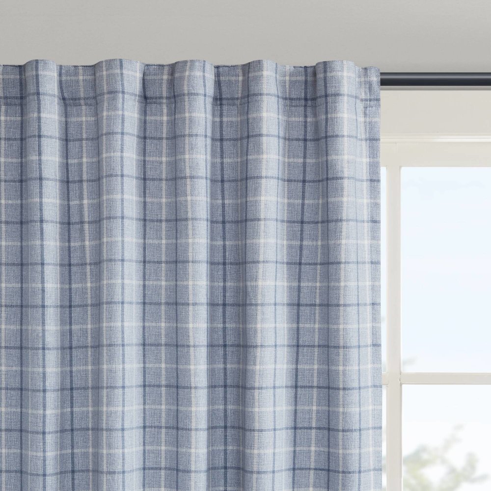 Plaid Rod Pocket and Back Tab Curtain Panel with Fleece Lining. Picture 5