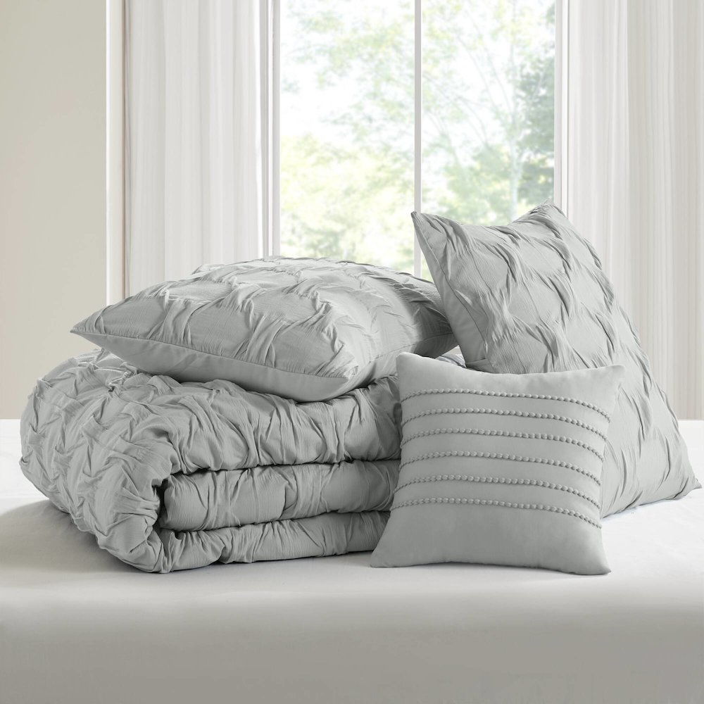 Bailey Diamond Pucker Woven Comforter Set, Gray color. Picture 5