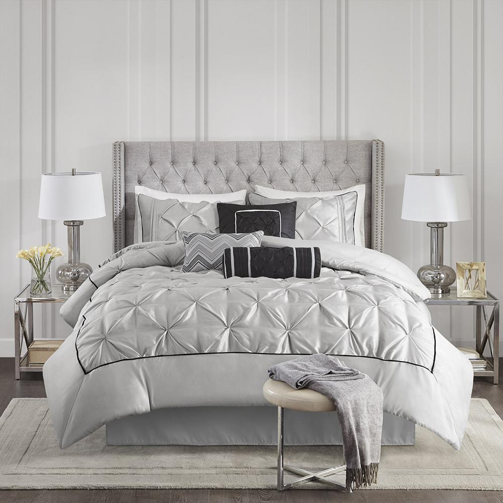 Laurel 7 Piece Tufted Comforter Set, Grey color. Picture 3