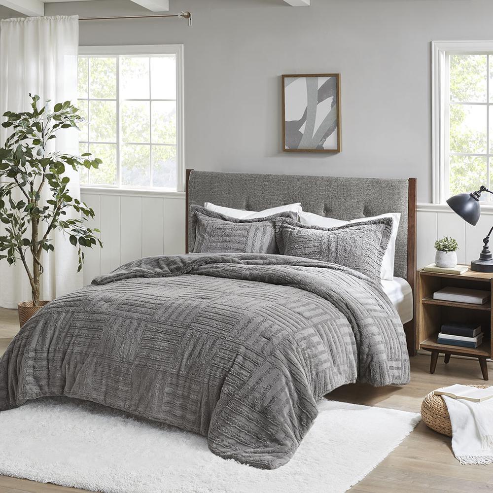 Arctic Fur Down Alternative Comforter Mini Set, Grey color. Picture 4
