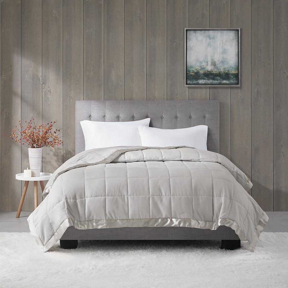 Lightweight Down Alternative Blanket with Satin Trim. Picture 5