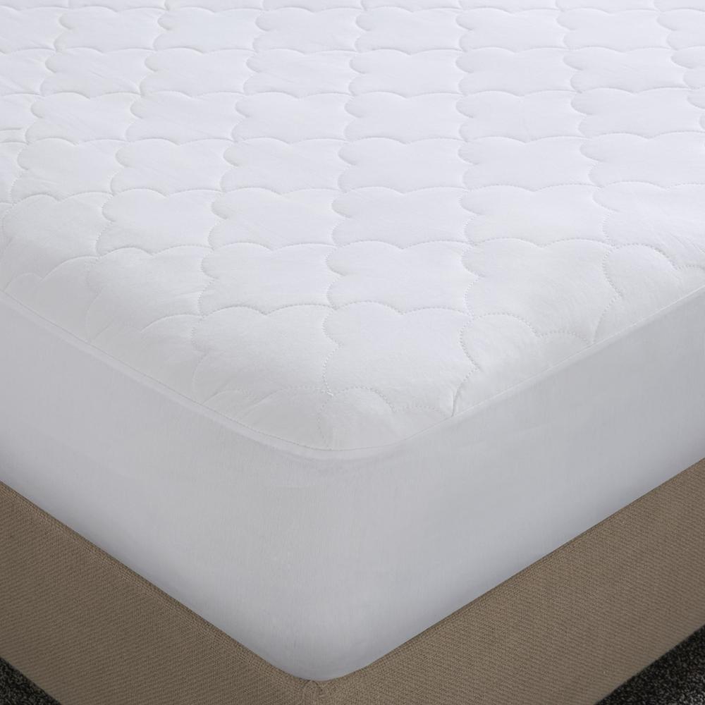 All Natural Cotton Percale Quilted Mattress Pad, White color. Picture 2