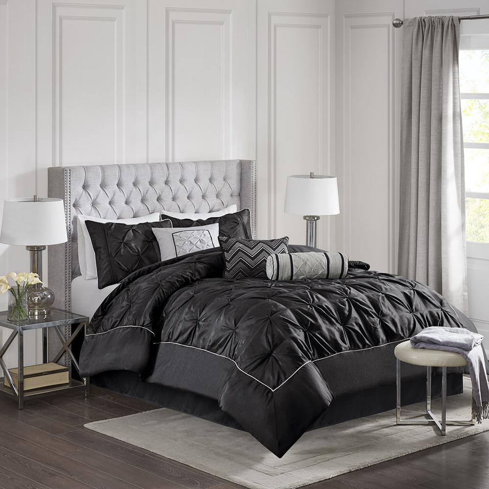 Laurel 7 Piece Tufted Comforter Set, Black color. Picture 4