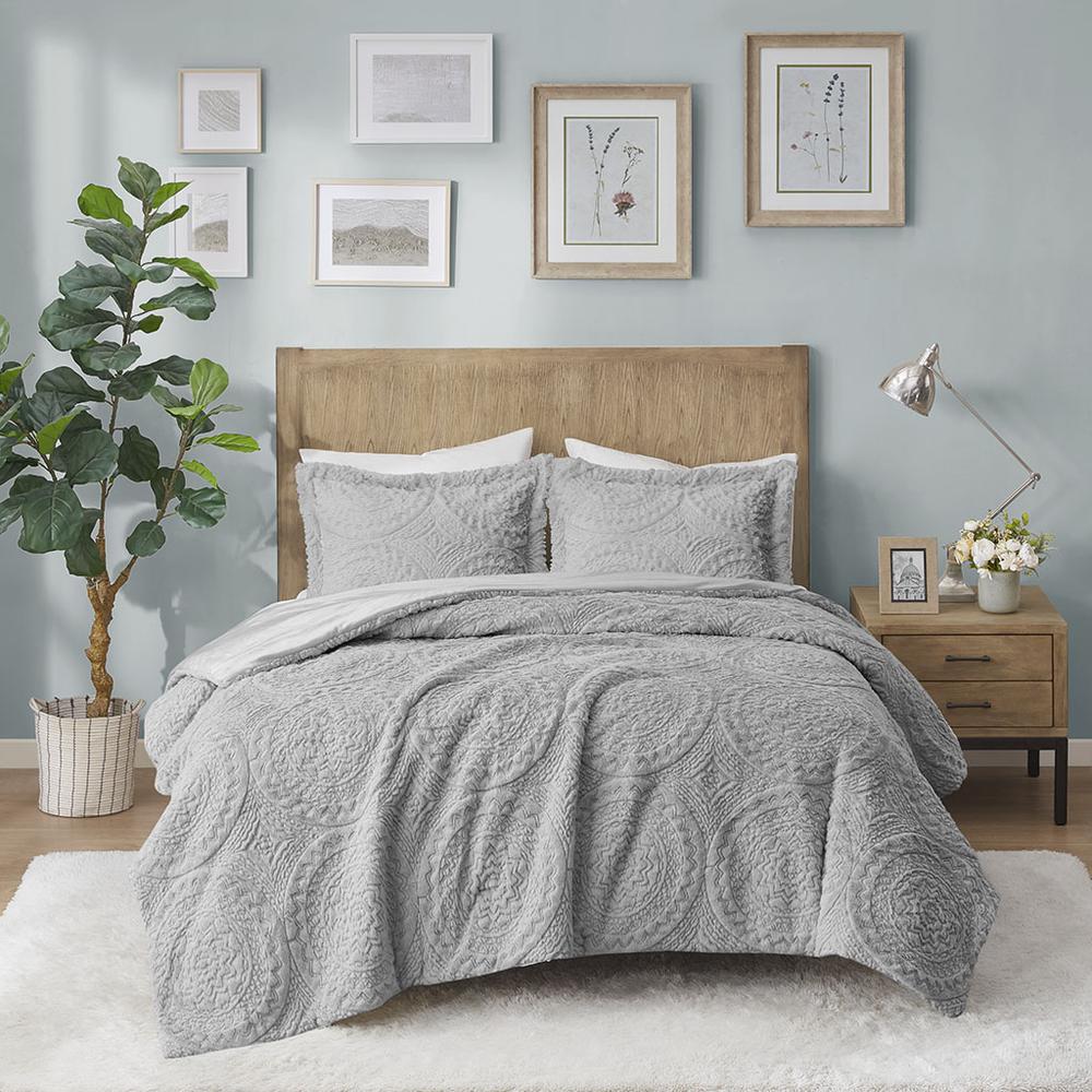 Embroidered Medallion Faux Fur Ultra Plush Comforter Mini Set. Picture 1