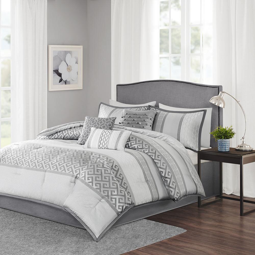 Bennett 7 Piece Comforter Set, Grey color. Picture 1