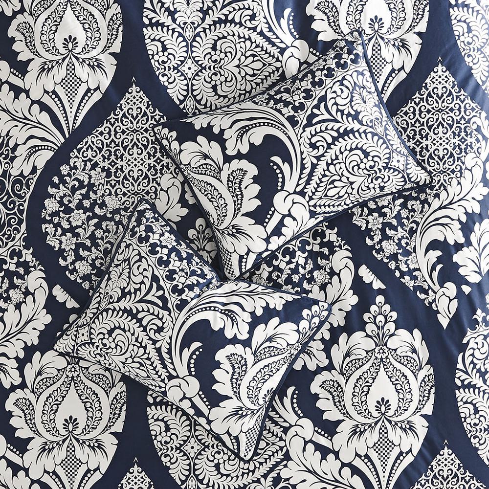 Vienna 7 Piece Cotton Printed Comforter Set, Indigo color. Picture 5