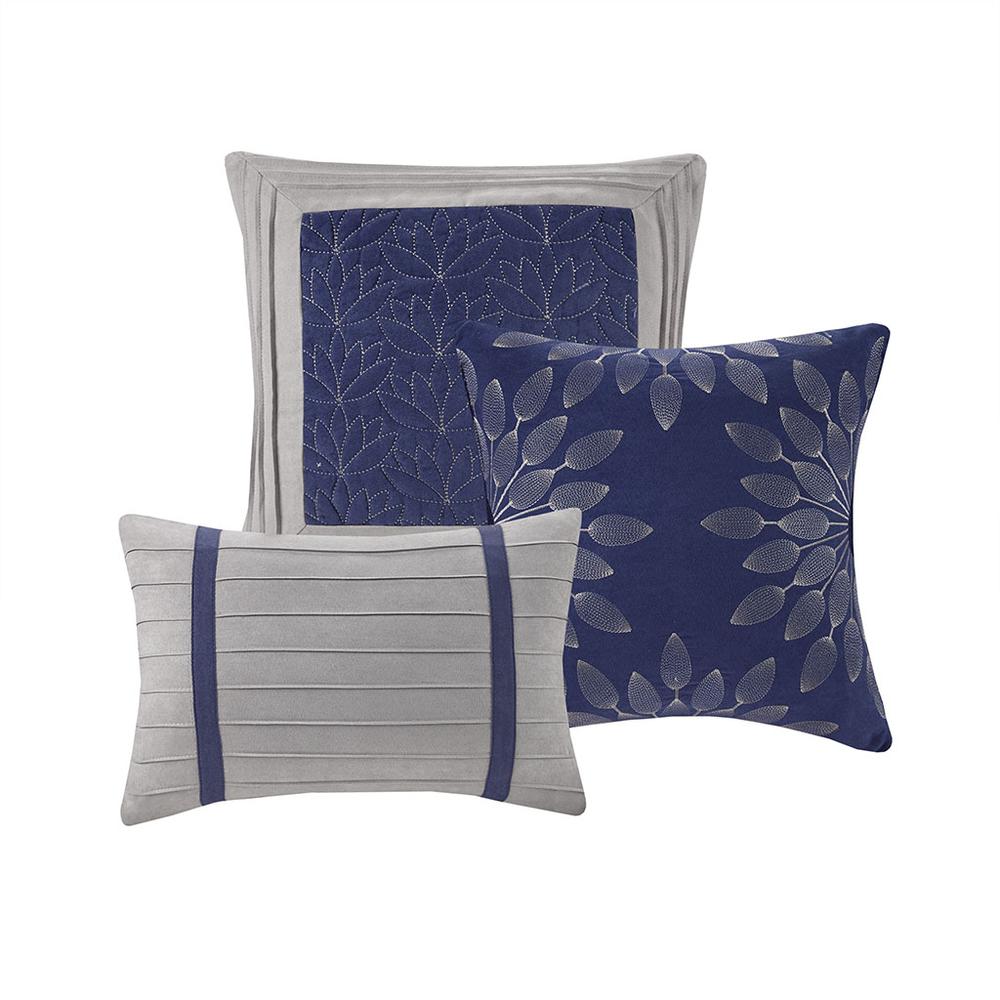Palmer 7 Piece Faux Suede Comforter Set, Blue color. Picture 1