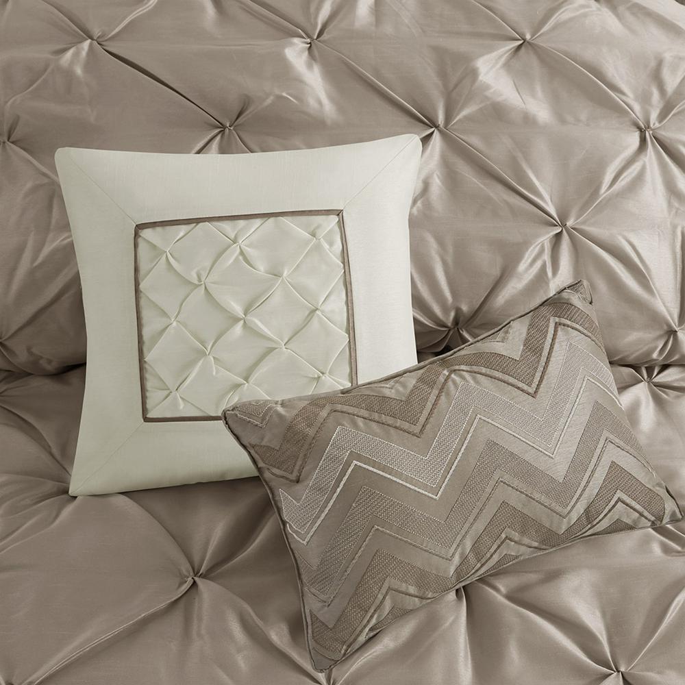 Laurel 7 Piece Tufted Comforter Set, Taupe color. Picture 2