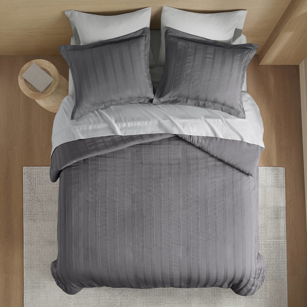 Logan Woven Striped Duvet Set, Charcoal color. Picture 5