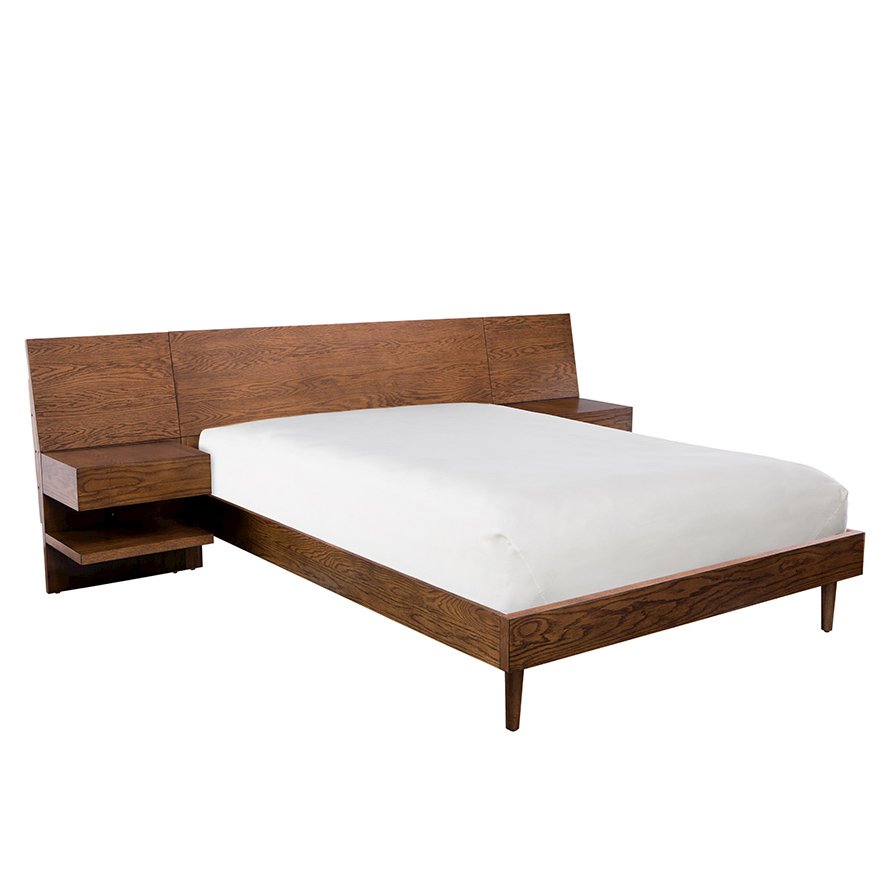 Clark Bed with 2 Nightstands, Pecan color. Picture 3
