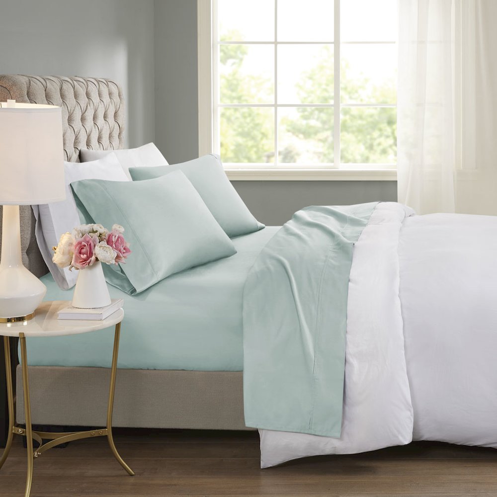 600 Thread Count Cooling Cotton Blend 4 PC Sheet Set, Seafoam color. Picture 4