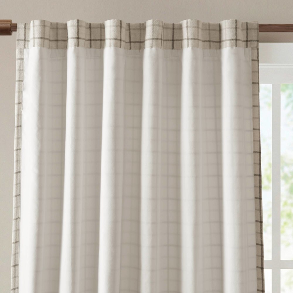 Anaheim Plaid Rod Pocket and Back Tab Curtain Panel with Fleece Lining. Picture 2