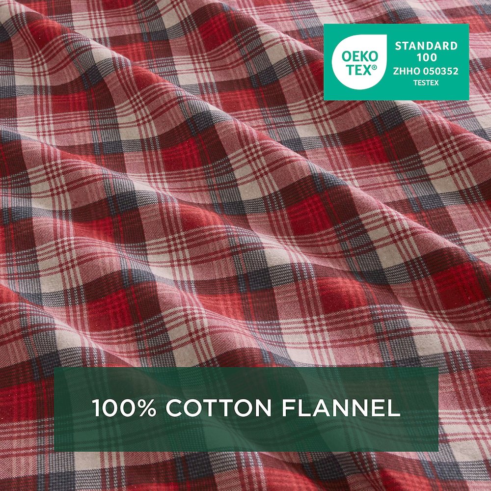 Cotton Flannel Sheet Set in Red Plaid. Picture 5