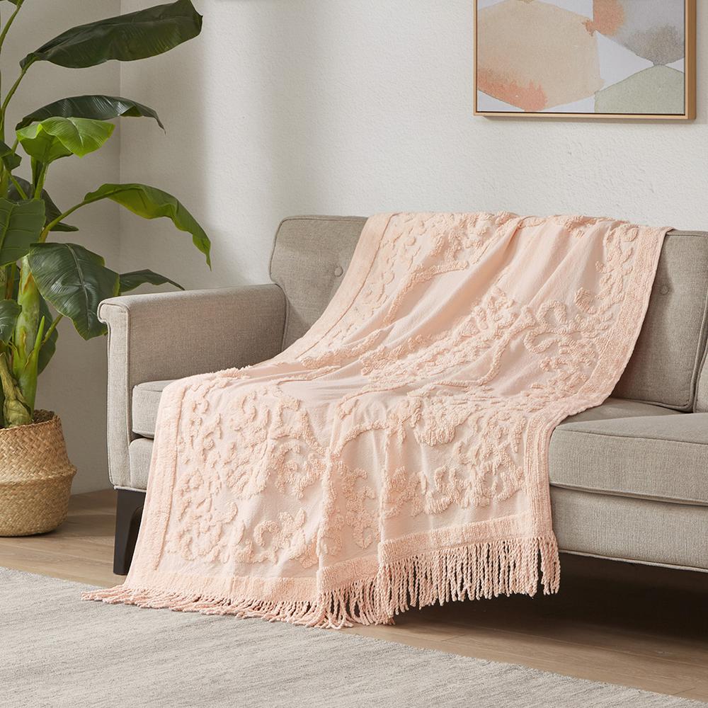 100% Cotton Tufted Chenille Lightweight Throw With Fringe Tassel 50" x 60". Picture 4