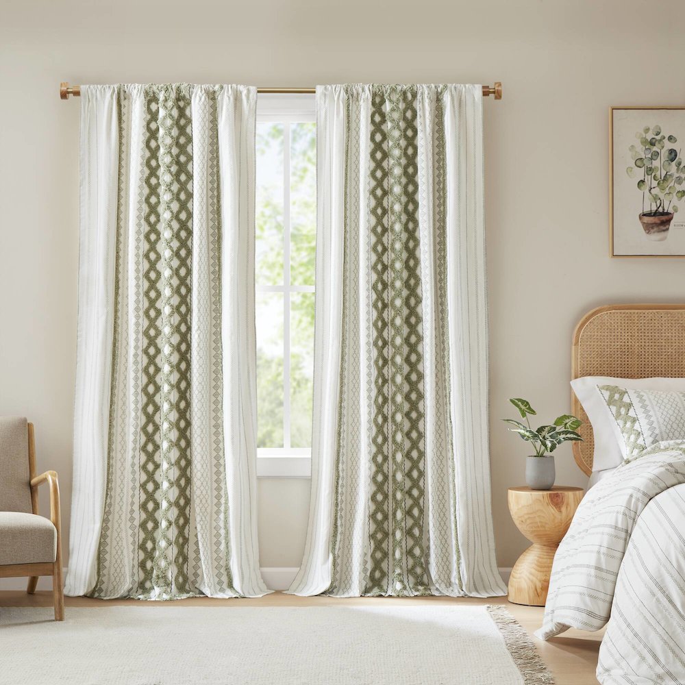 Cotton Printed Curtain Panel with Chenille Stripe and Lining. Picture 1