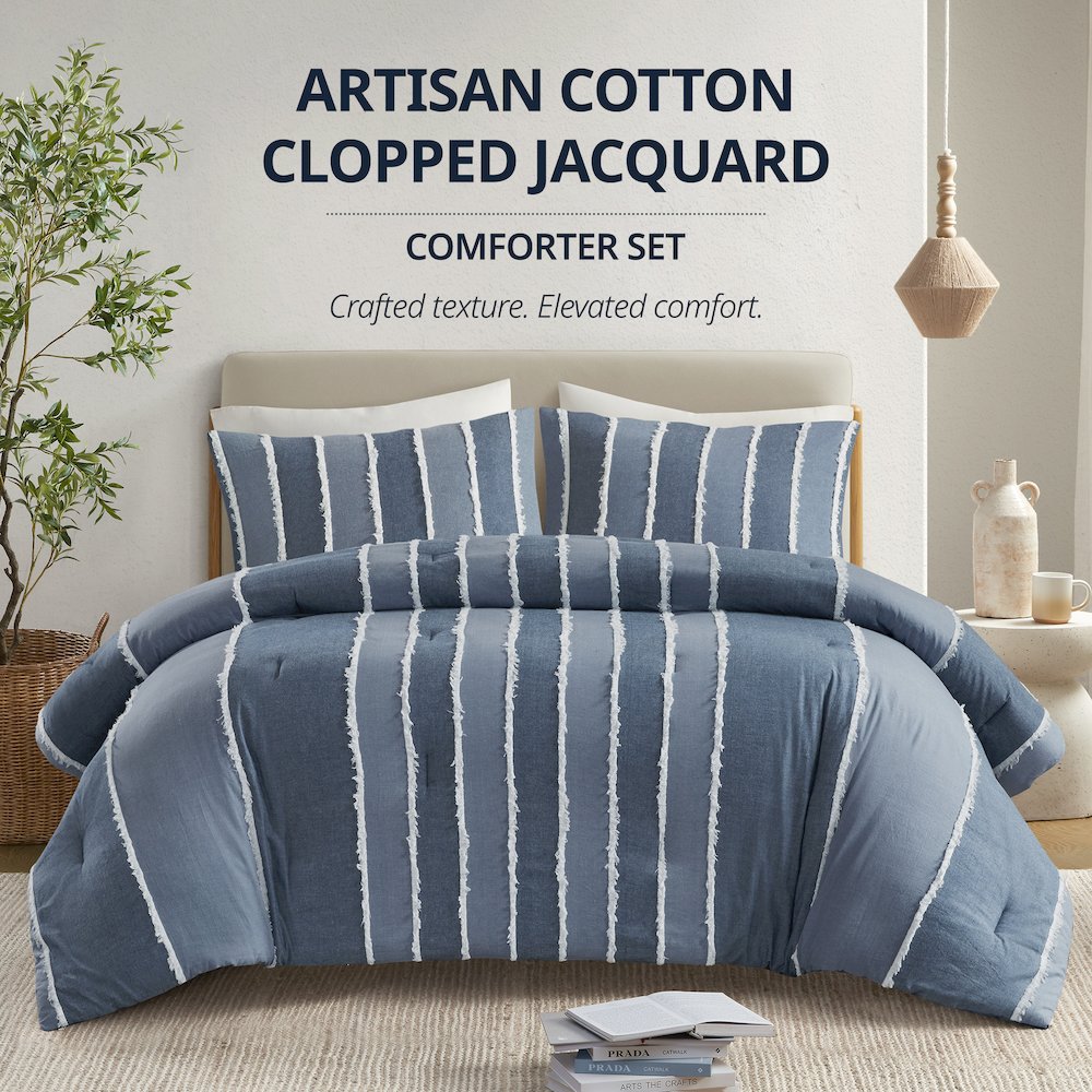 Shay 3 Piece Striped Cotton Comforter Set. Picture 5