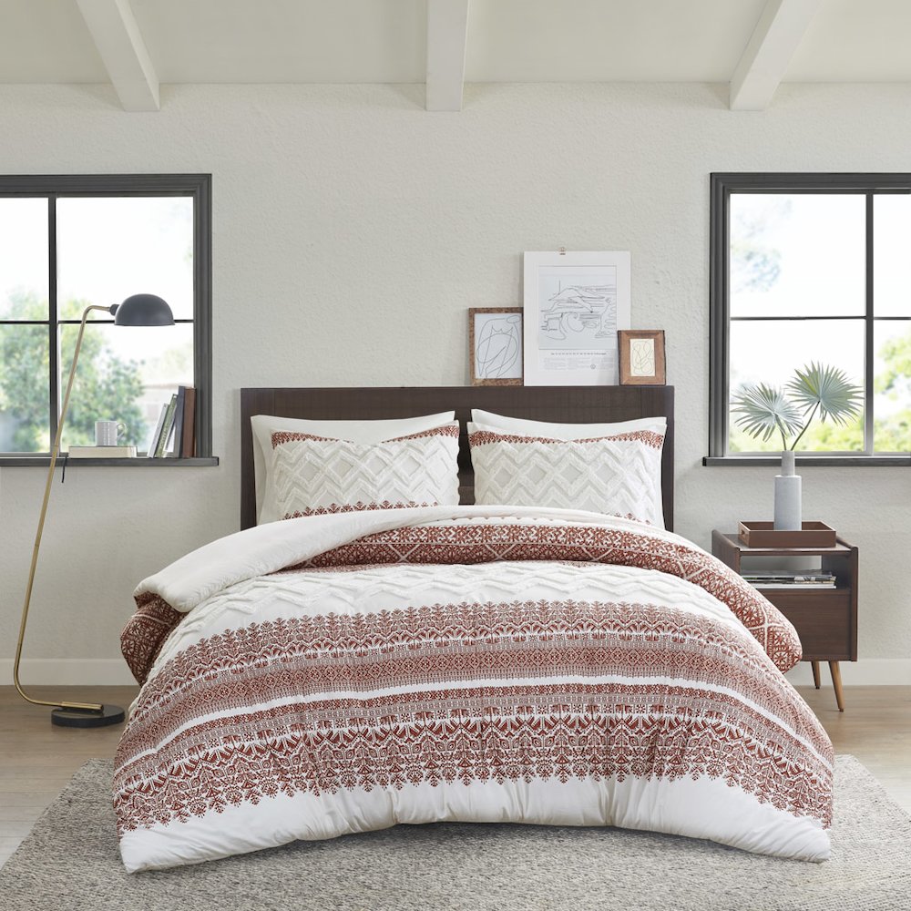 3 Piece Cotton Duvet Cover Set with Chenille Tufting. Picture 5