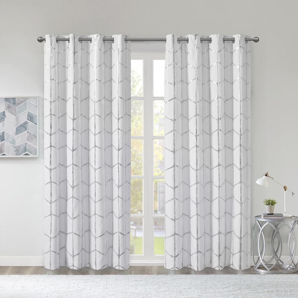 Total Blackout Metallic Print Grommet Top Curtain Panel. Picture 3