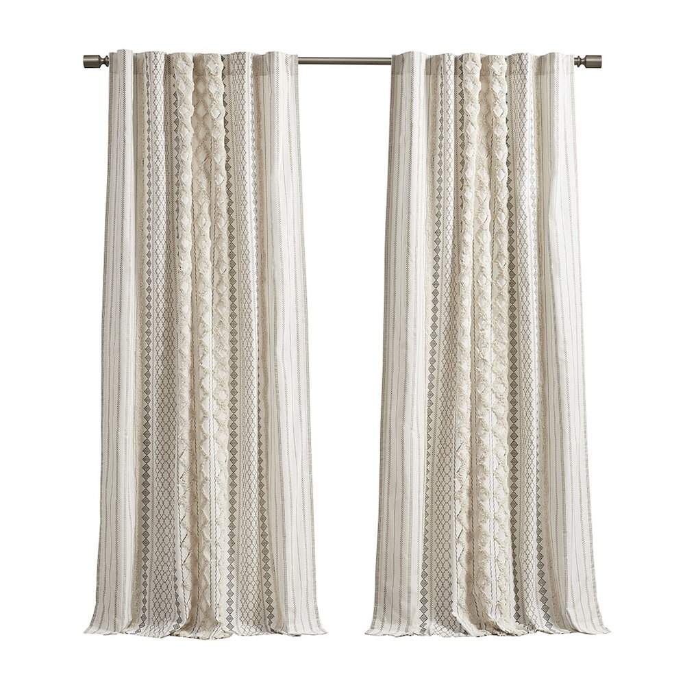 Cotton Printed Curtain Panel with Chenille Stripe and Lining. Picture 1