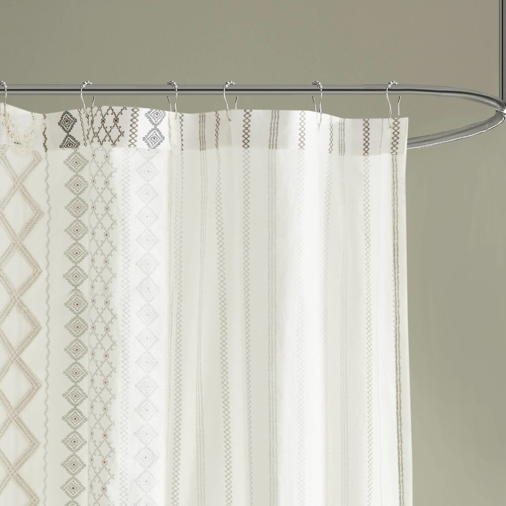 Imani Cotton Printed Shower Curtain with Chenille. Picture 5