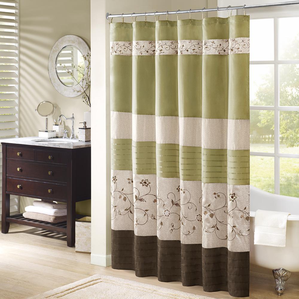 Faux Silk Embroidered Floral Shower Curtain. Picture 3