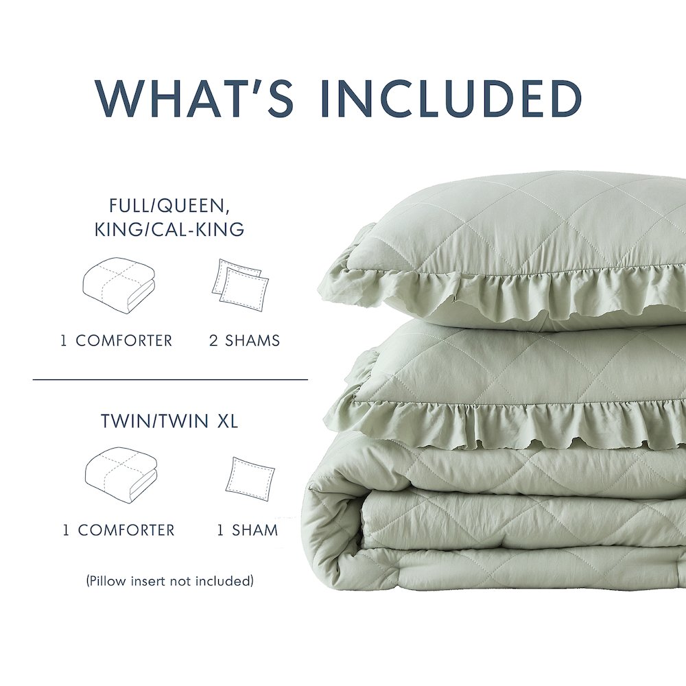 Diamond Quilted Ruffle Edge Comforter Set. Picture 2