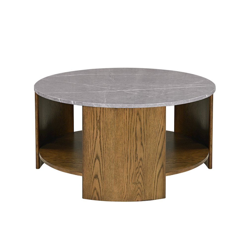 Round Mixed Material Coffee Table with Shelf. Picture 4