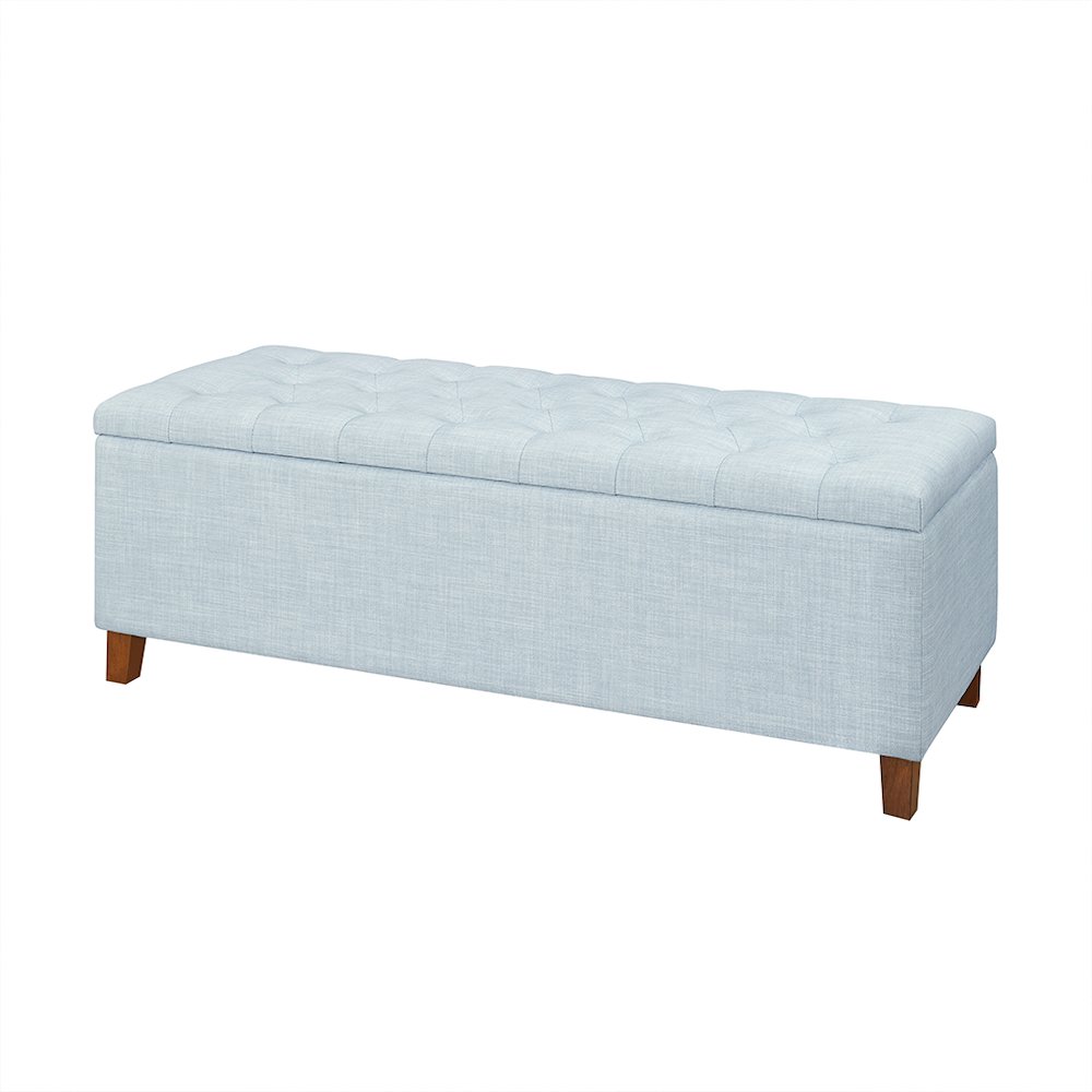 Shandra Tufted Top Upholstered Storage Bench, Light Blue color. Picture 2