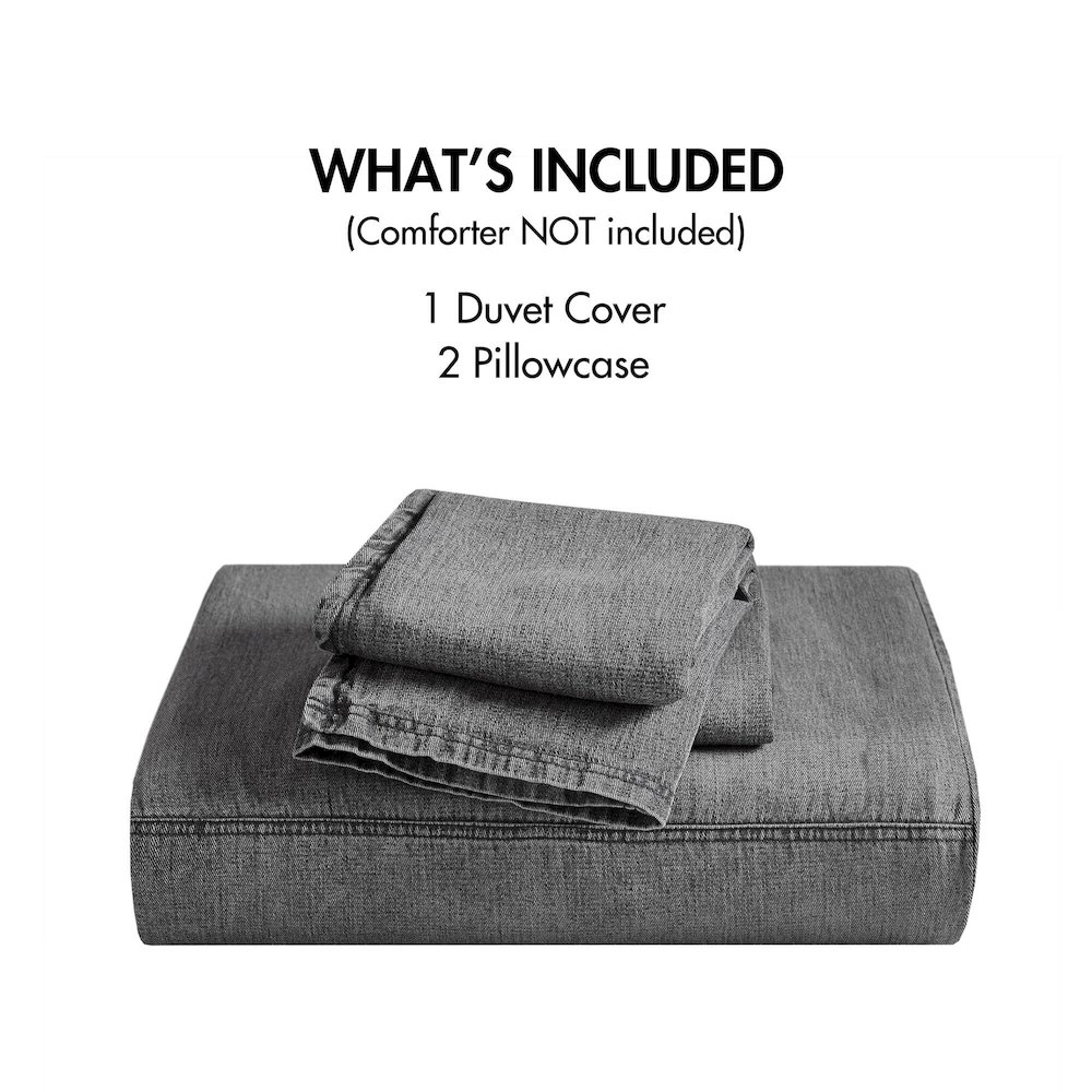 Hudson Twill Washed Duvet Set, Grey color. Picture 3