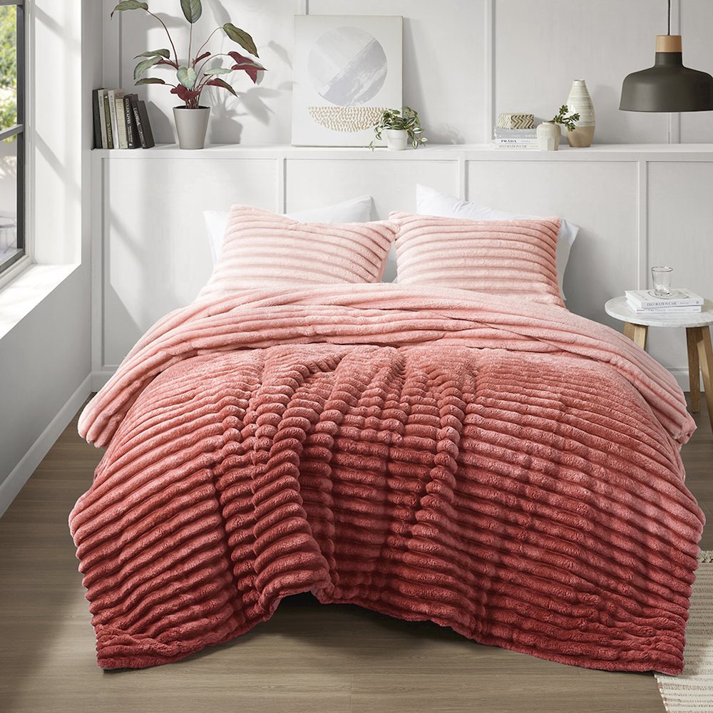 Avril Fluffy Ribbed Plush Comforter Set, Blush Ombre color. Picture 1