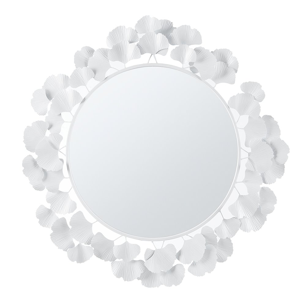 Eden Gingko Leaf Round Wall Mirror 30.5”, White color. Picture 1