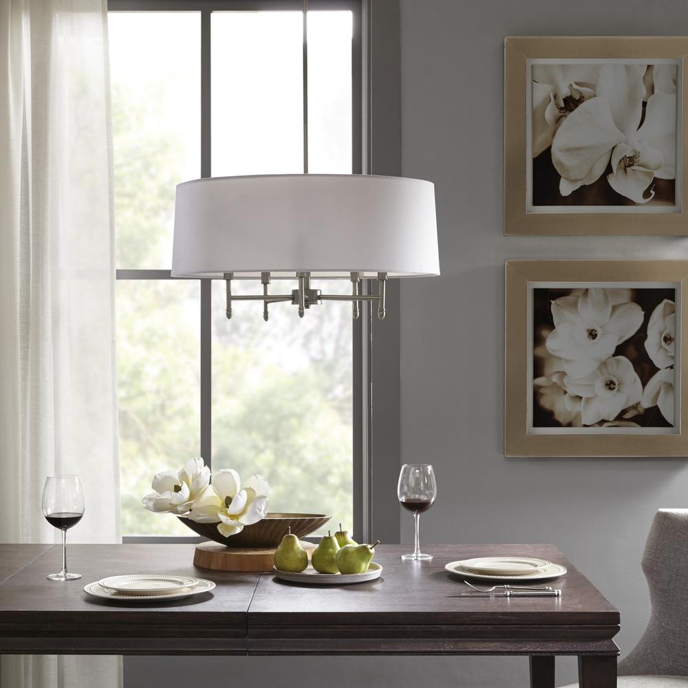 5-Light White Drum Shade Chandelier. Picture 2