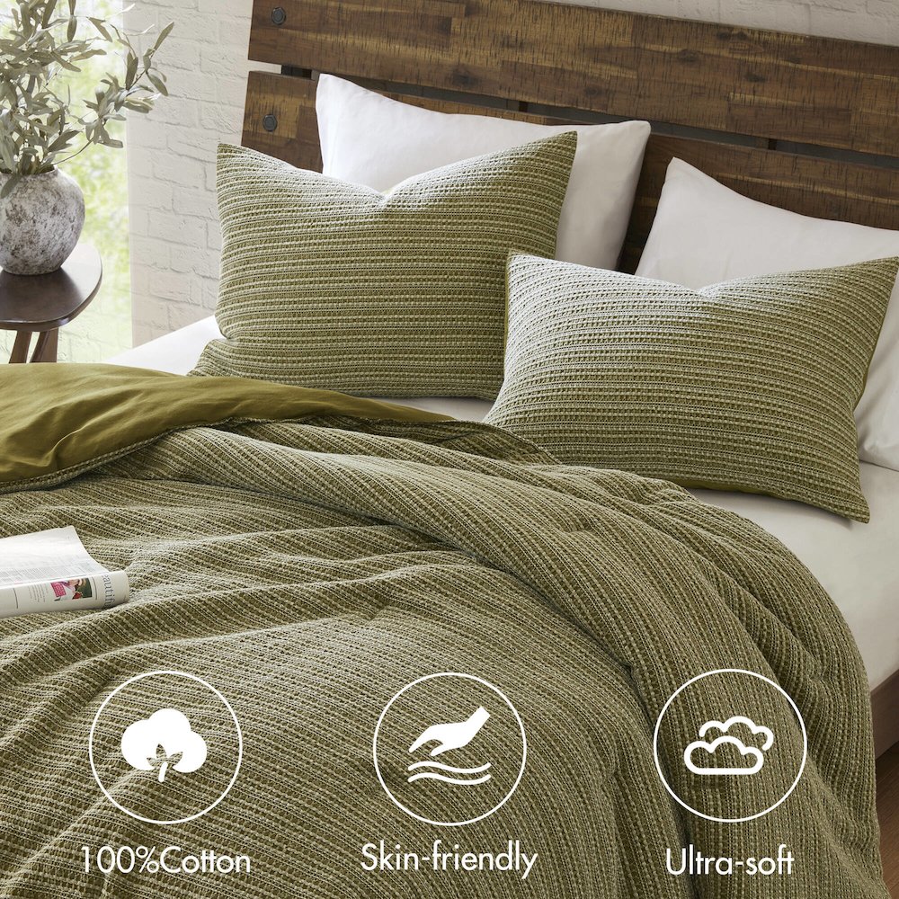 Lyon Waffle Washed Comforter Set, Green color. Picture 2