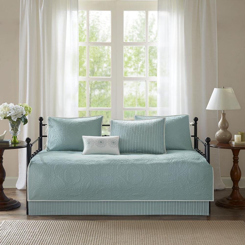 Peyton 6 Piece Reversible Daybed Cover Set, Blue color. Picture 1