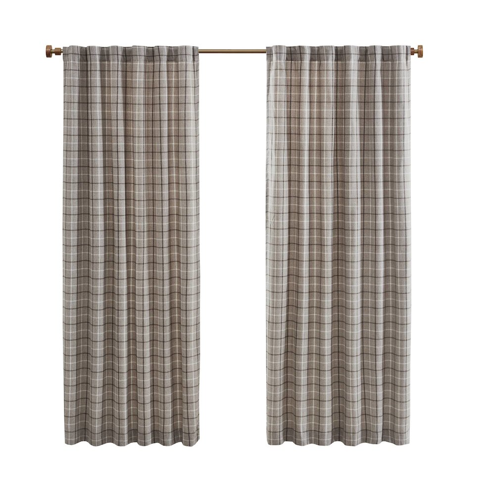 Plaid Rod Pocket and Back Tab Curtain Panel with Fleece Lining. Picture 1
