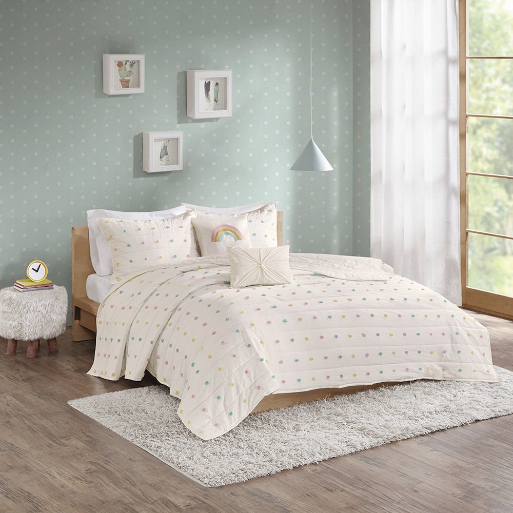 Pom Pom Cotton Jacquard Quilt Set with Throw Pillows. Picture 3