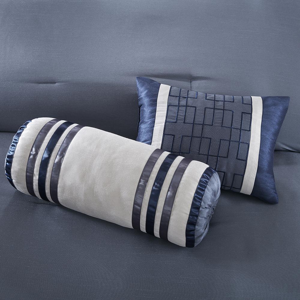 Genevieve 7 Piece Comforter Set, Navy color. Picture 5