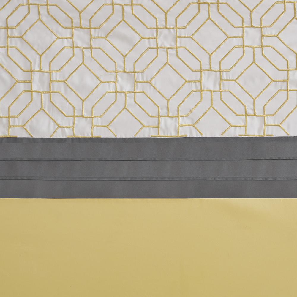 Grey and Yellow Embroidered Microfiber Shower Curtain, Belen Kox. Picture 1