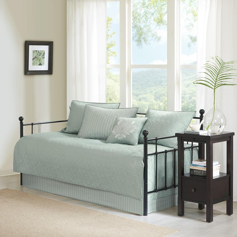 Quebec 6 Piece Reversible Daybed Cover Set, Seafoam color. Picture 4