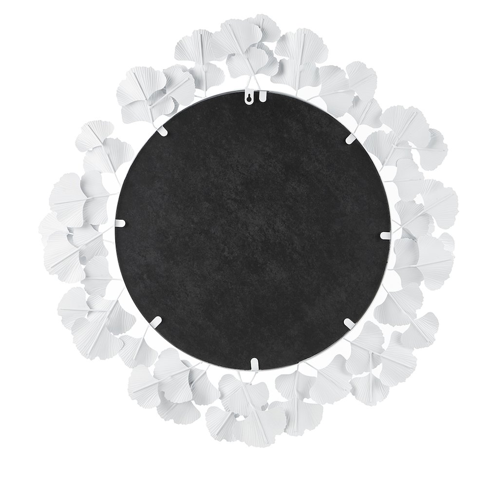 Eden Gingko Leaf Round Wall Mirror 30.5”, White color. Picture 5