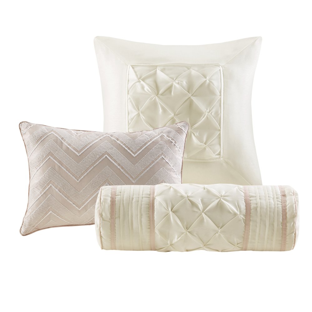Laurel 100% Polyester Pieced Pleated 7pcs Tufted Comforter Set. Picture 5