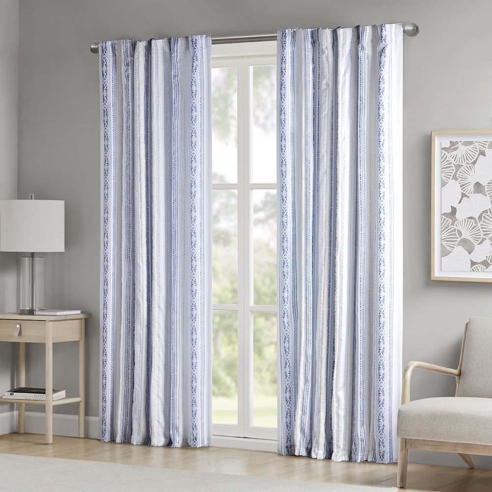 Poly Printed Curtain Panel with Tufted Stripe and Lining. Picture 1