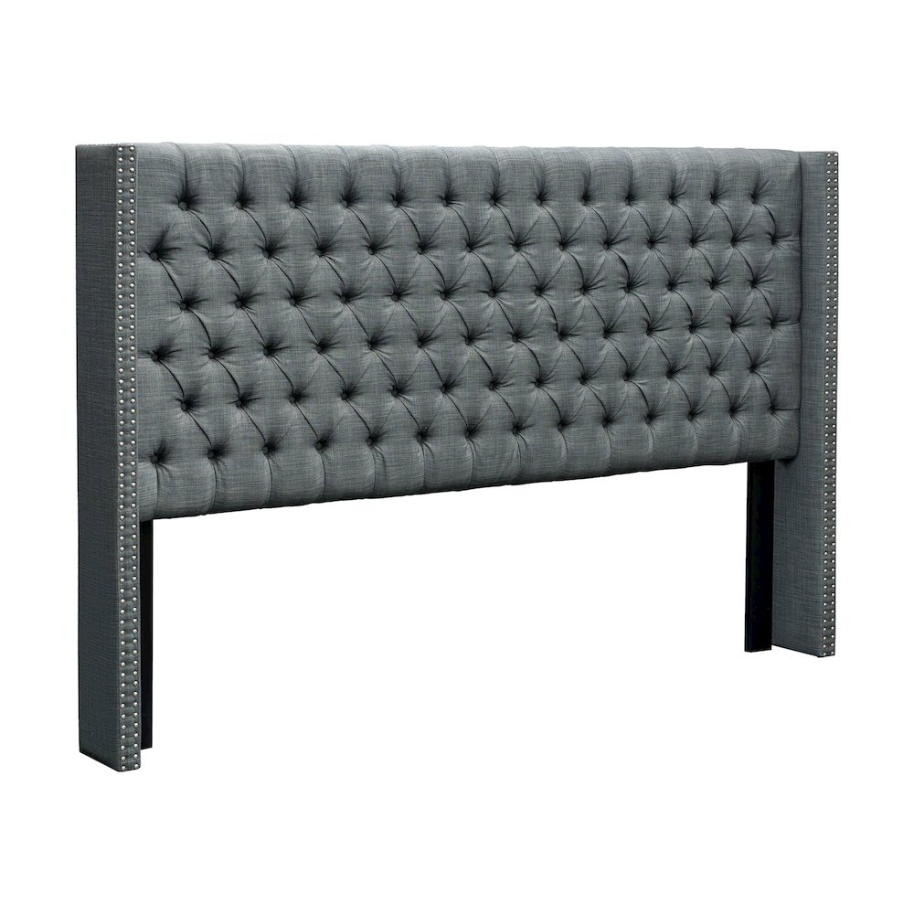 Amelia Upholstered Wingback Headboard with Button Tufting & Nailhead Trim. Picture 5