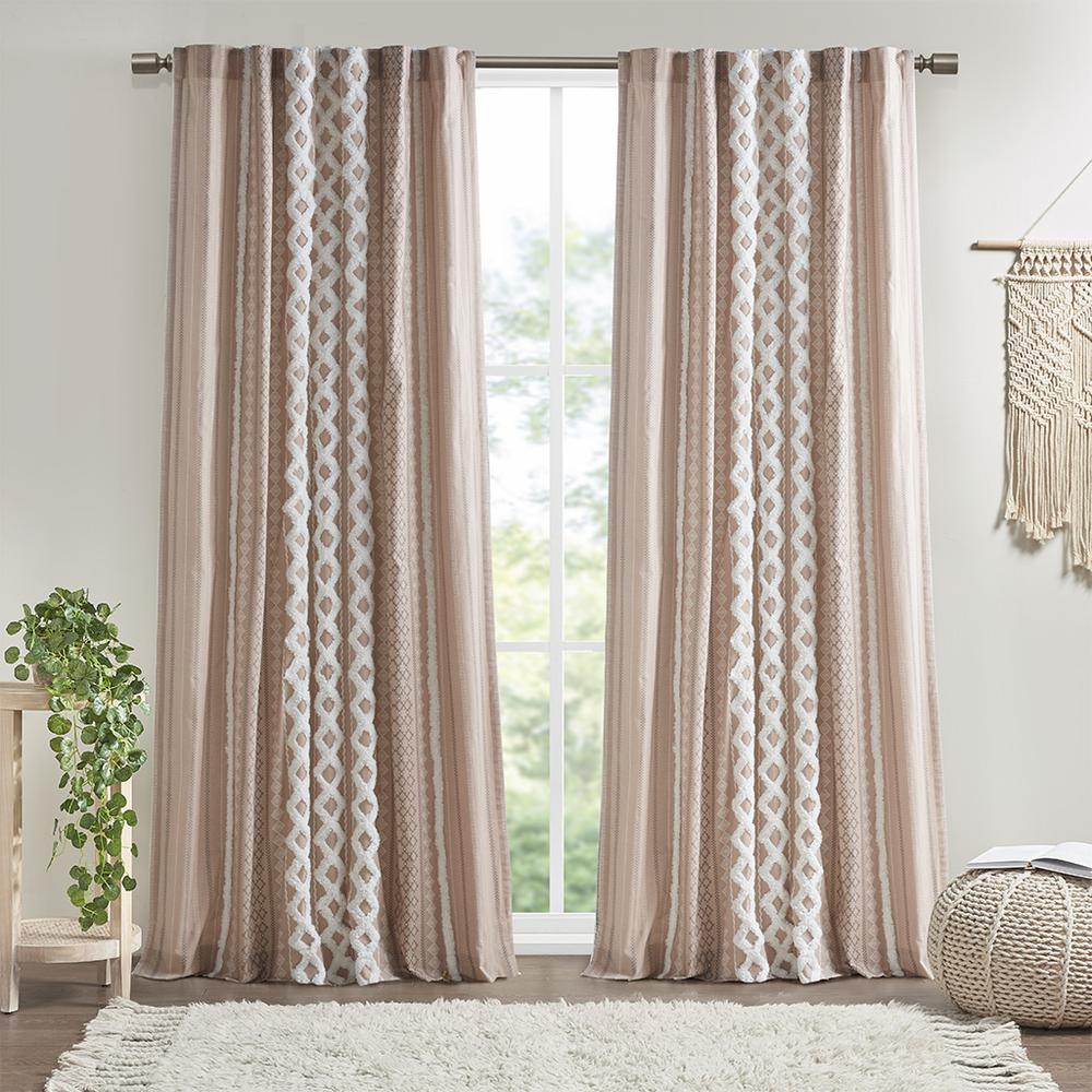 Cotton Printed Curtain Panel with Chenille Stripe and Lining. Picture 4