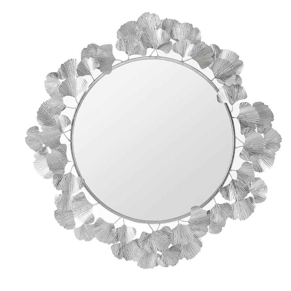 Eden Gingko Leaf Round Wall Mirror 30.5”, Silver color. Picture 1