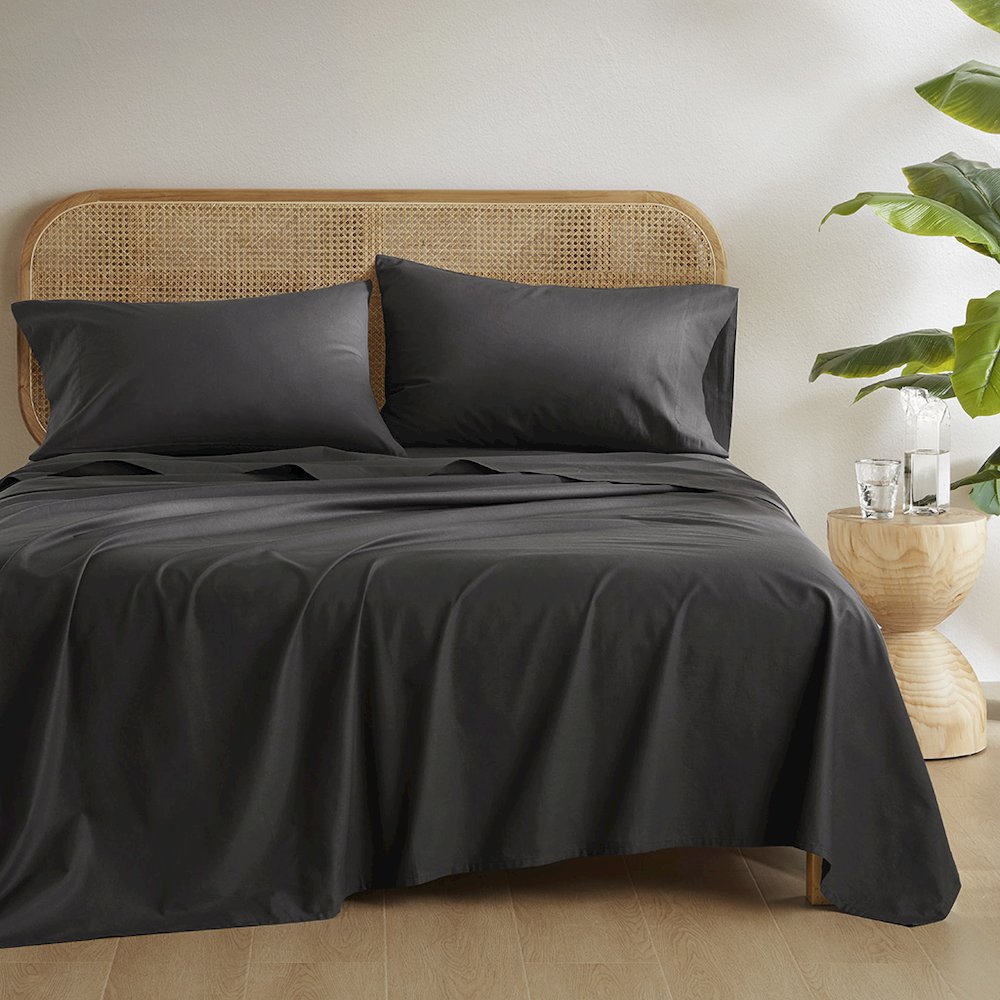Cotton 144TC 100% Cotton Solid Sheet Set, Black color. Picture 2