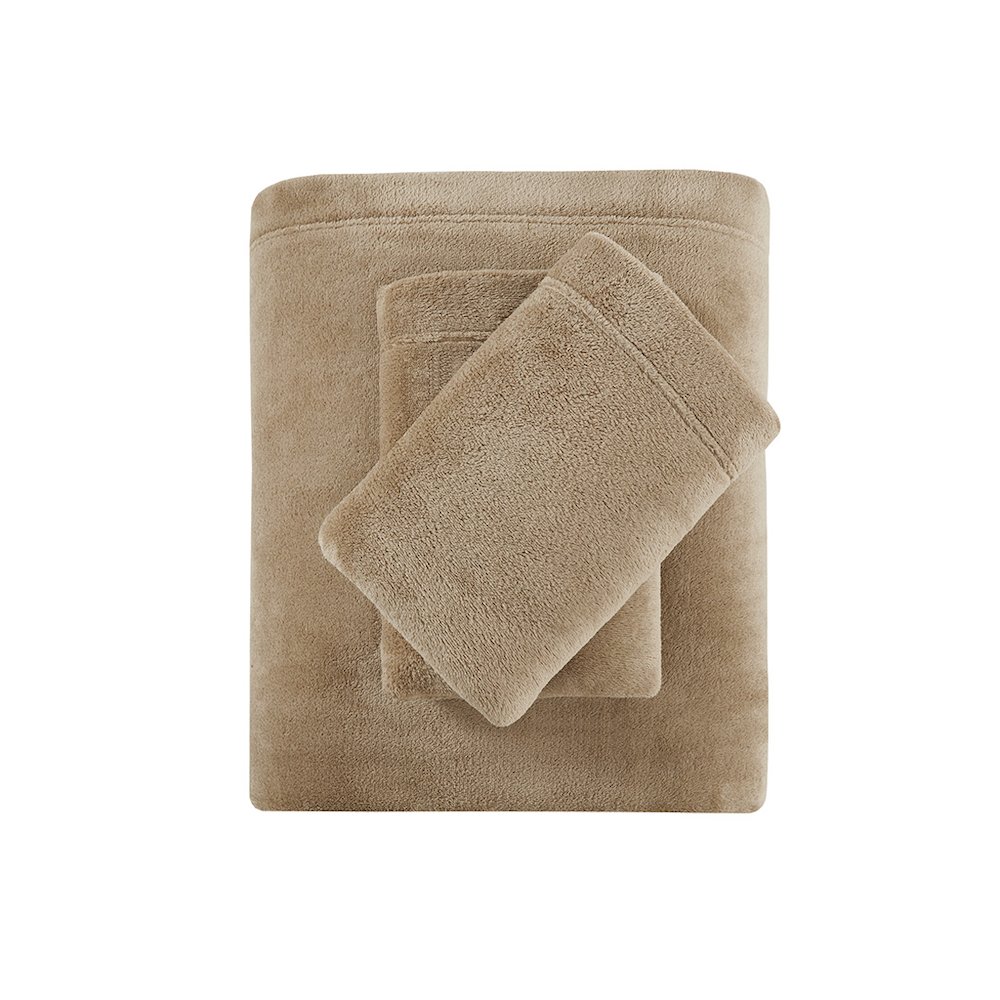 Soloft Plush Micro Plush Sheet Set in Taupe. Picture 4