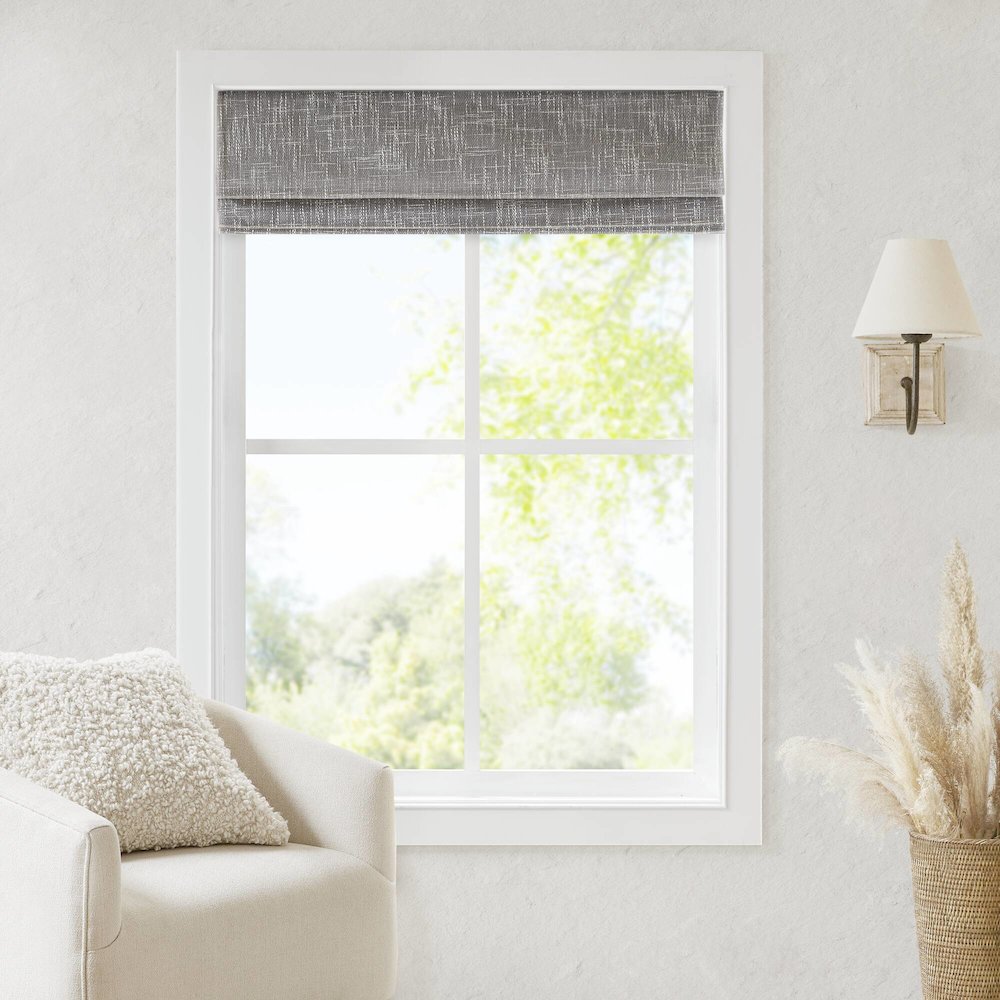 Quincy Total Blackout Cordless Roman Shade, Grey color. Picture 4