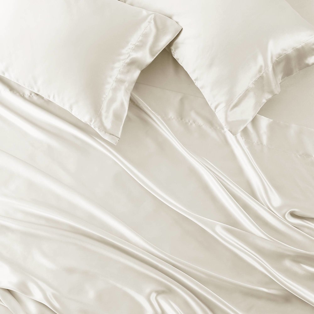 Satin Luxury 6 PC Sheet Set, Ivory color. Picture 5