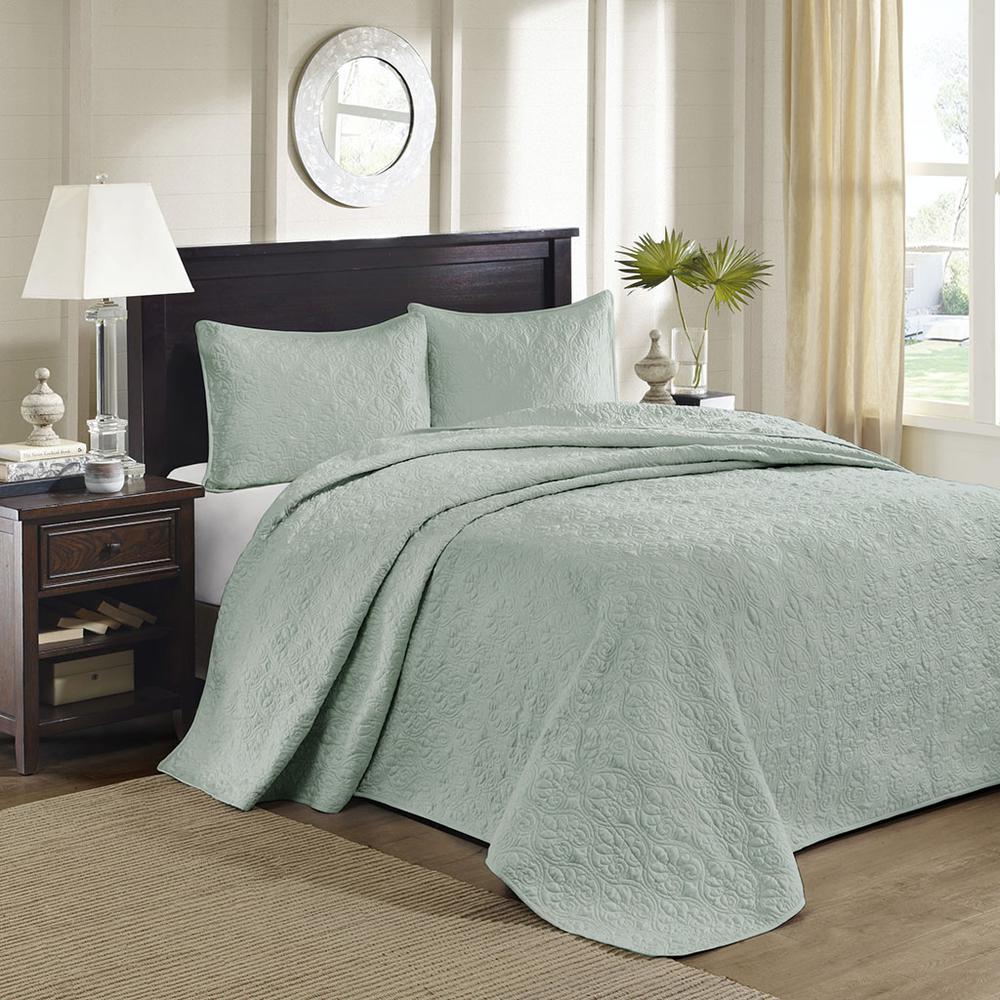 Quebec 3 Piece Reversible Bedspread Set, Seafoam color. Picture 4